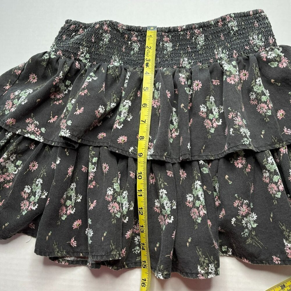 Aerie Rock n Ruffle Mini Skirt size S/P Black Floral Skater Preppy - Picture 5 of 7